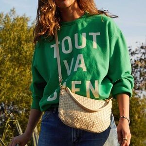 Clare V. Petit Moyen Cream Woven Checker bag NWT